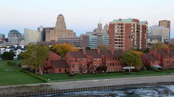 View of a large red building 